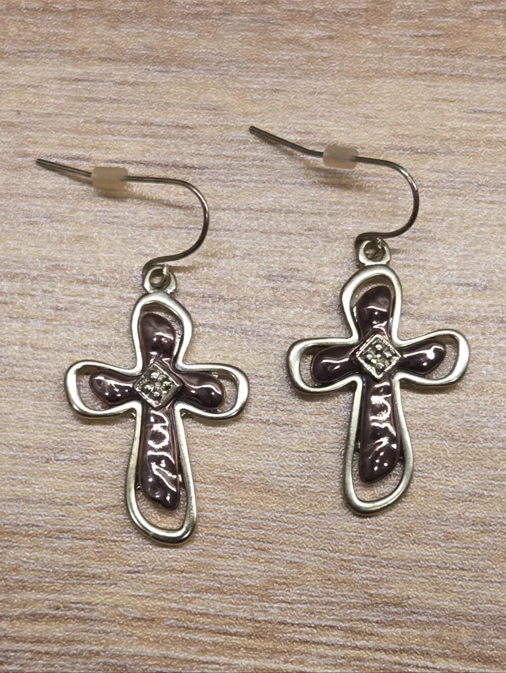 Women's Gold & Bronze Two-Tone Cross Boho Dangle Earrings NWOT